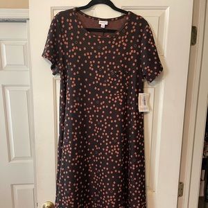 Lularoe brown  Carly with copper polkadots